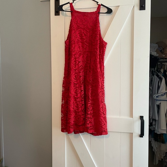 LOFT Red Lace Mini Dress - Picture 3 of 4